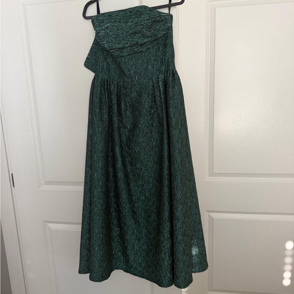 Shoshanna Strapless Dark Teal Textured A-Line Dress
